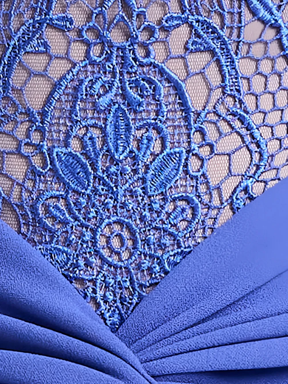 Tadashi Shoji Evelise gedrapeerde maxi-jurk met kant Blauw