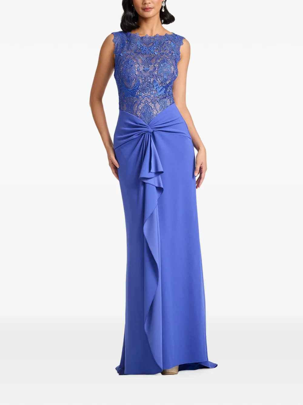 Tadashi Shoji Evelise gedrapeerde maxi-jurk met kant Blauw