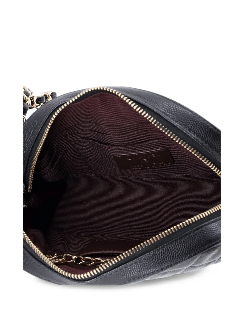 Pre-owned Chanel Zip Around Chain Camera Case Quilted Caviar Mini Clutch Bag In Black