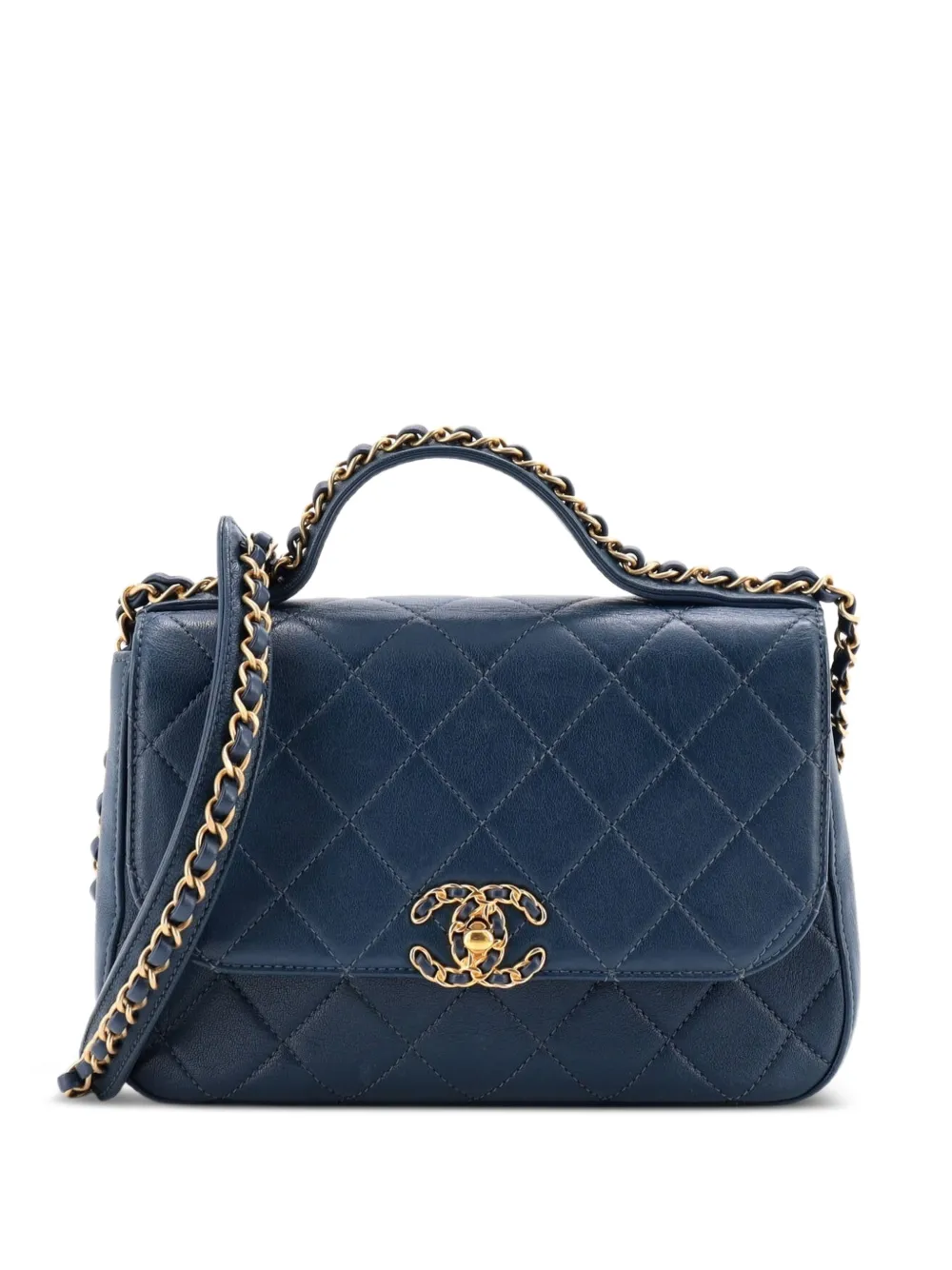 CHANEL Pre-Owned Chain Infinity Top Handle Bag Quilted Lambskin Small shoulder bag - Blue