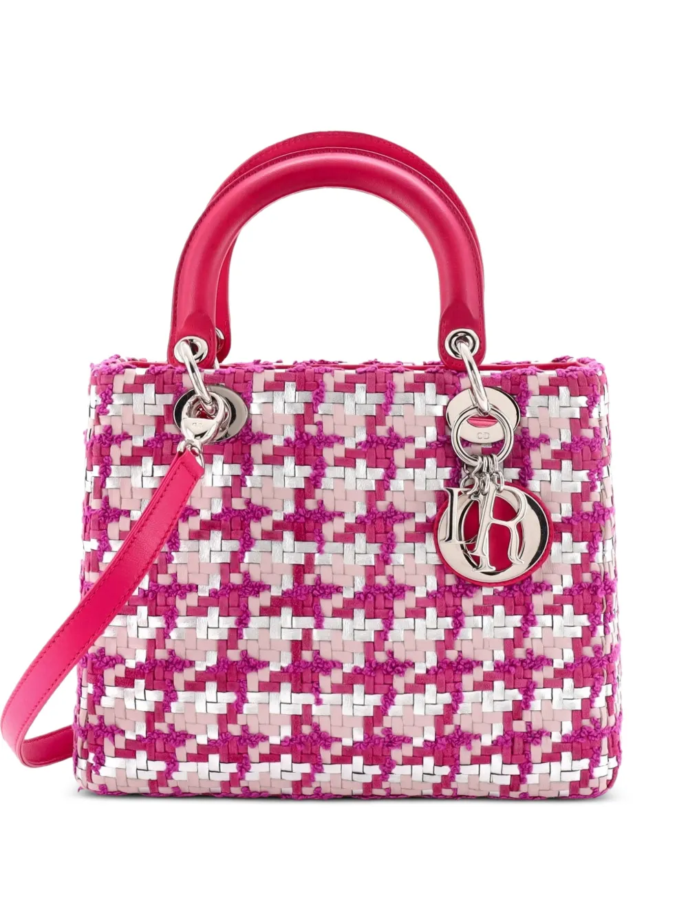 Christian Dior Pre-Owned Lady Dior Bag Woven Leather with Tweed Medium tote bag - Rosa