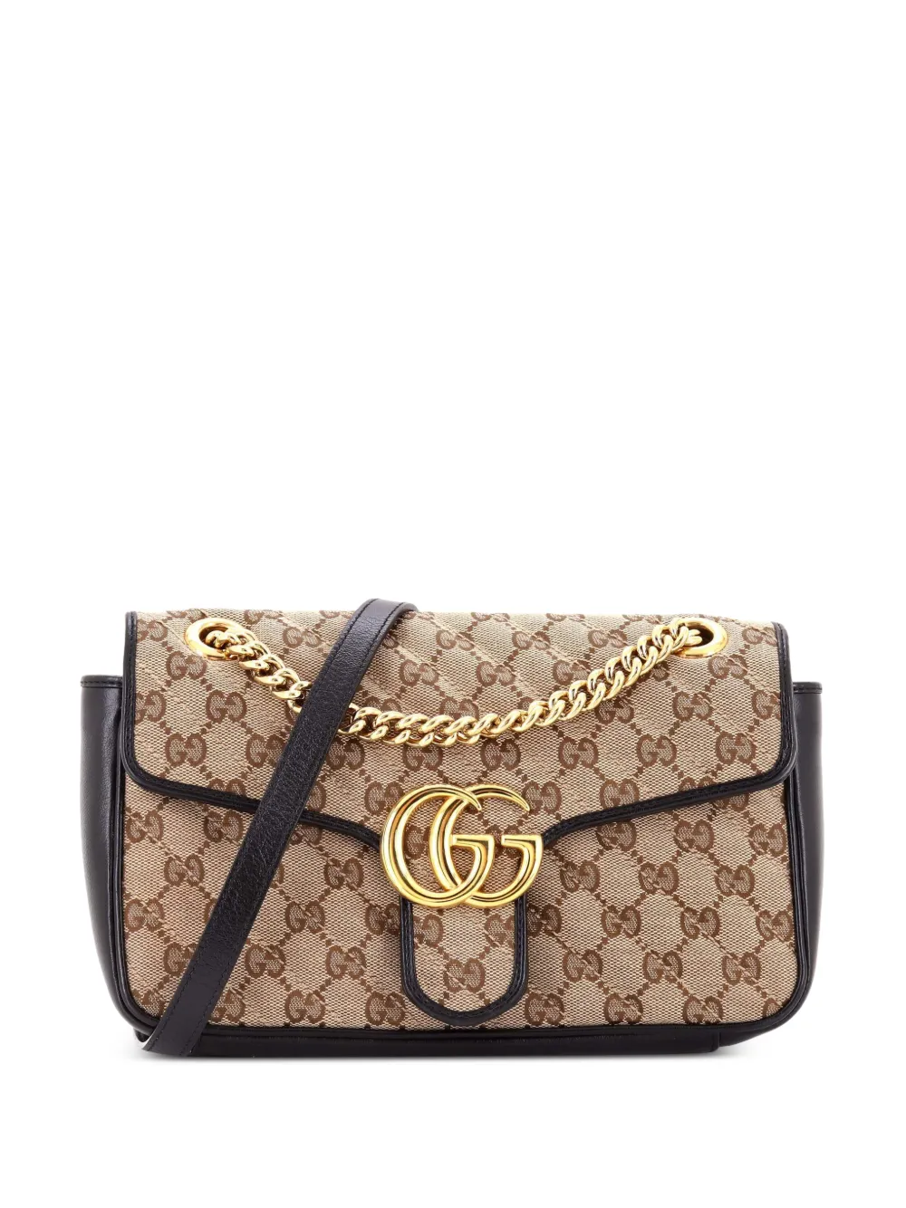Gucci Pre-Owned GG Marmont Flap Bag Diagonal Quilted GG Canvas with Leather Small shoulder bag - Schwarz