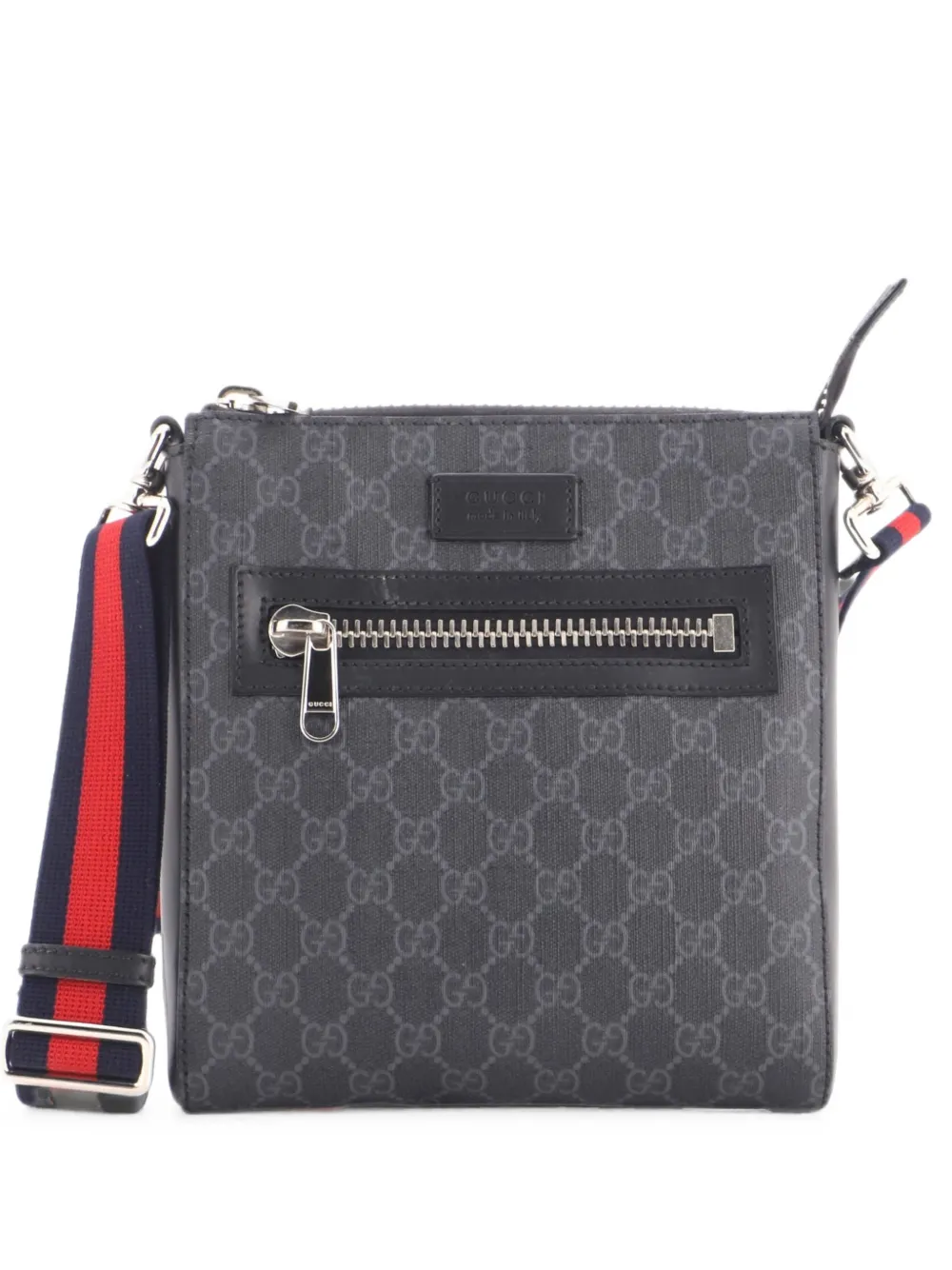 Gucci Pre-Owned Web Strap Front Zip Messenger Bag GG Coated Canvas Small crossbody bag - Nero