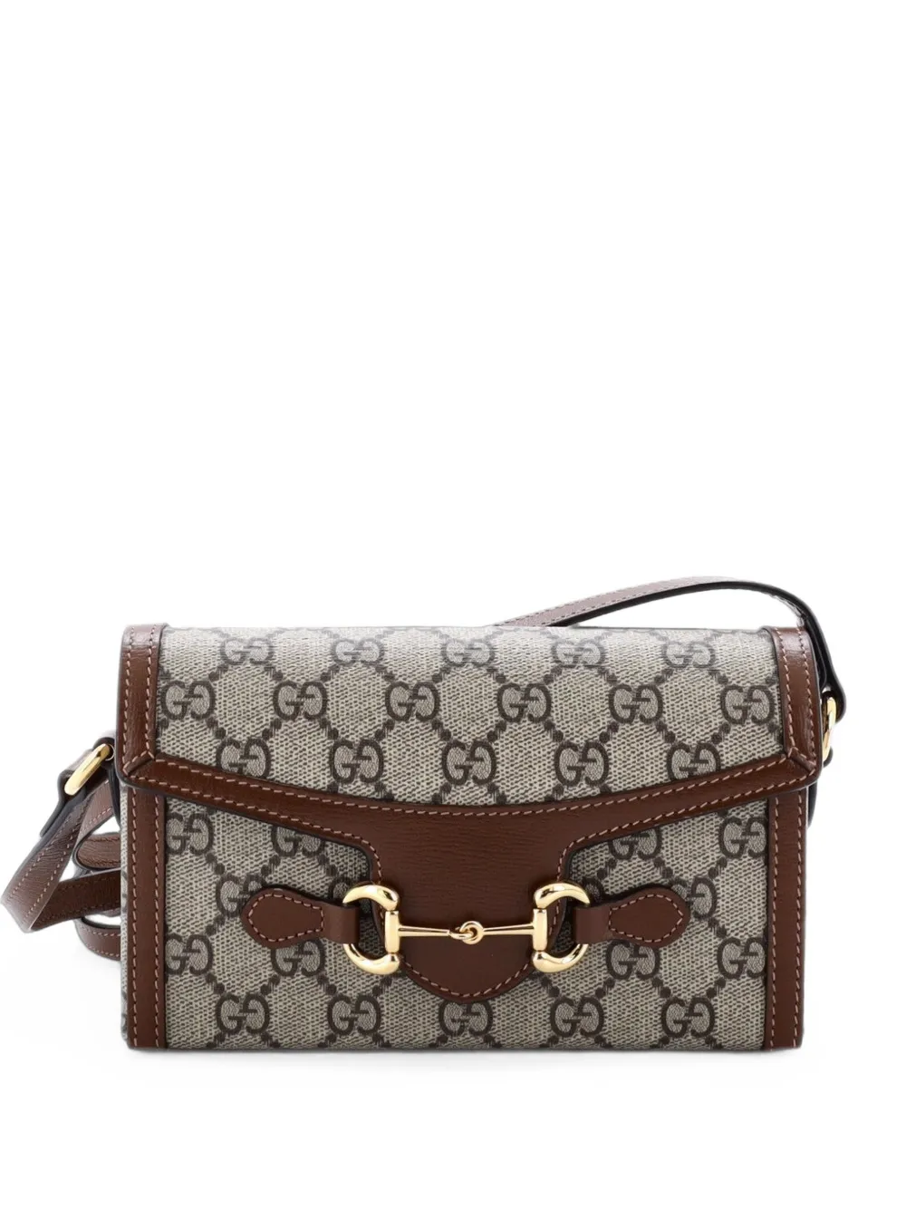 Gucci Pre-Owned Horsebit 1955 Flap GG Coated Canvas Mini crossbody bag - Marrone