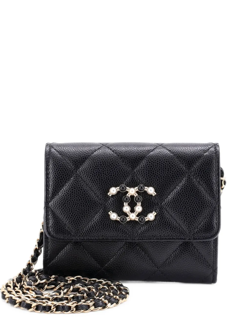 CHANEL Pre-Owned Coco Candy Card Holder on Chain Quilted Caviar shoulder bag - Nero