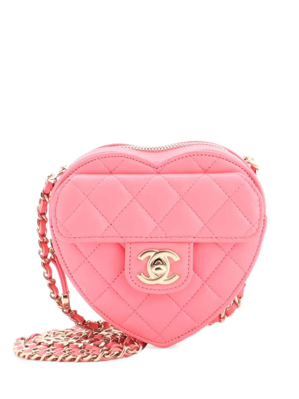 CHANEL Pre-Owned CC in Love Heart Clutch with Chain Quilted Lambskin crossbody bag - Rosa