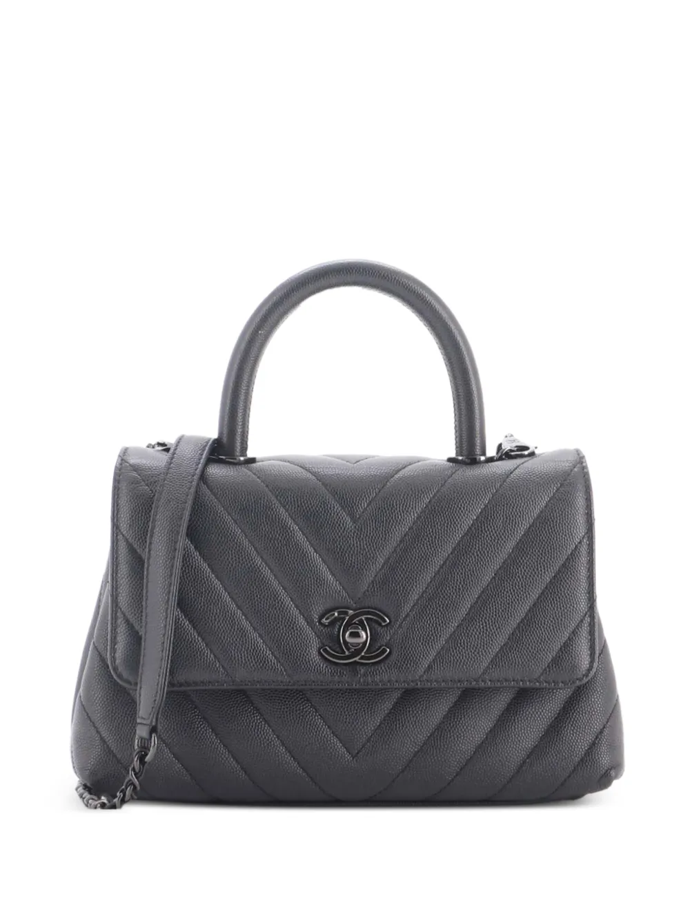 CHANEL Pre-Owned So Black Coco Top Handle Bag Chevron Caviar Mini satchel - Nero