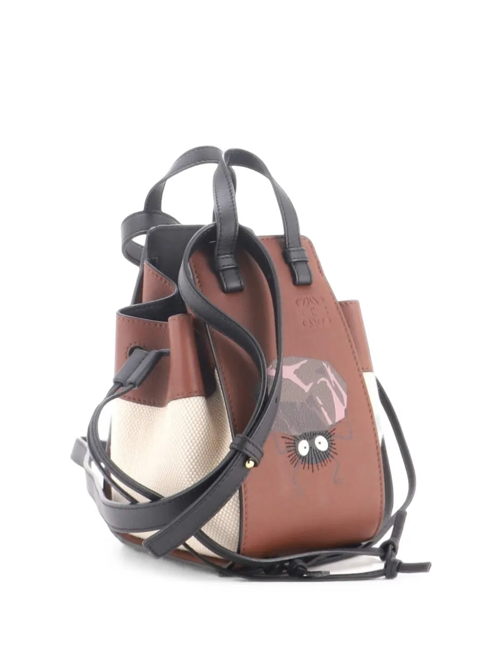 Loewe Pre-Owned Spirited Away Hammock Bag Printed Leather and Canvas Mini shoulder bag - Marrone