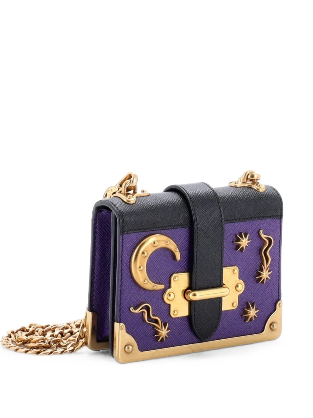 Prada Pre-Owned Cahier Embellished Leather Micro crossbody bag - Viola