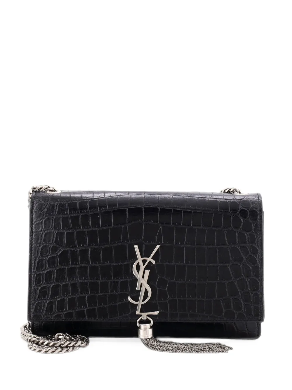 Saint Laurent Pre-Owned Classic Monogram Tassel Crocodile Embossed Leather Medium crossbody bag - Nero