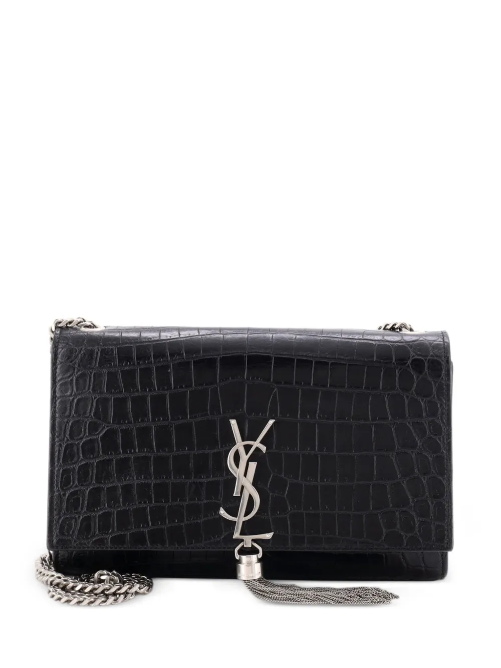 Saint Laurent Pre-Owned Classic Monogram Tassel Crocodile Embossed Leather Medium crossbody bag - Nero