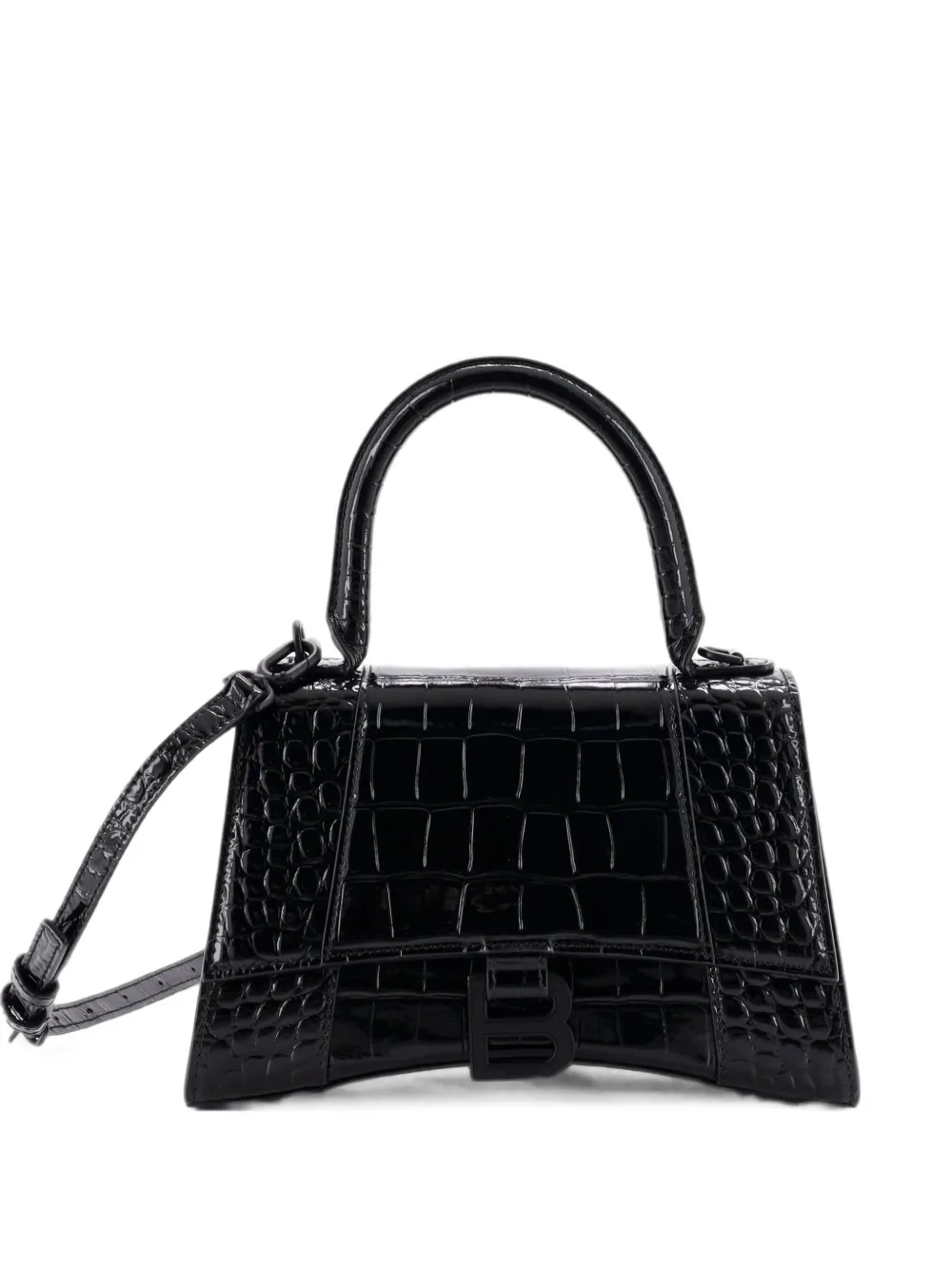 Balenciaga Pre-Owned Hourglass Top Handle Bag Crocodile Embossed Leather Small crossbody bag - Nero
