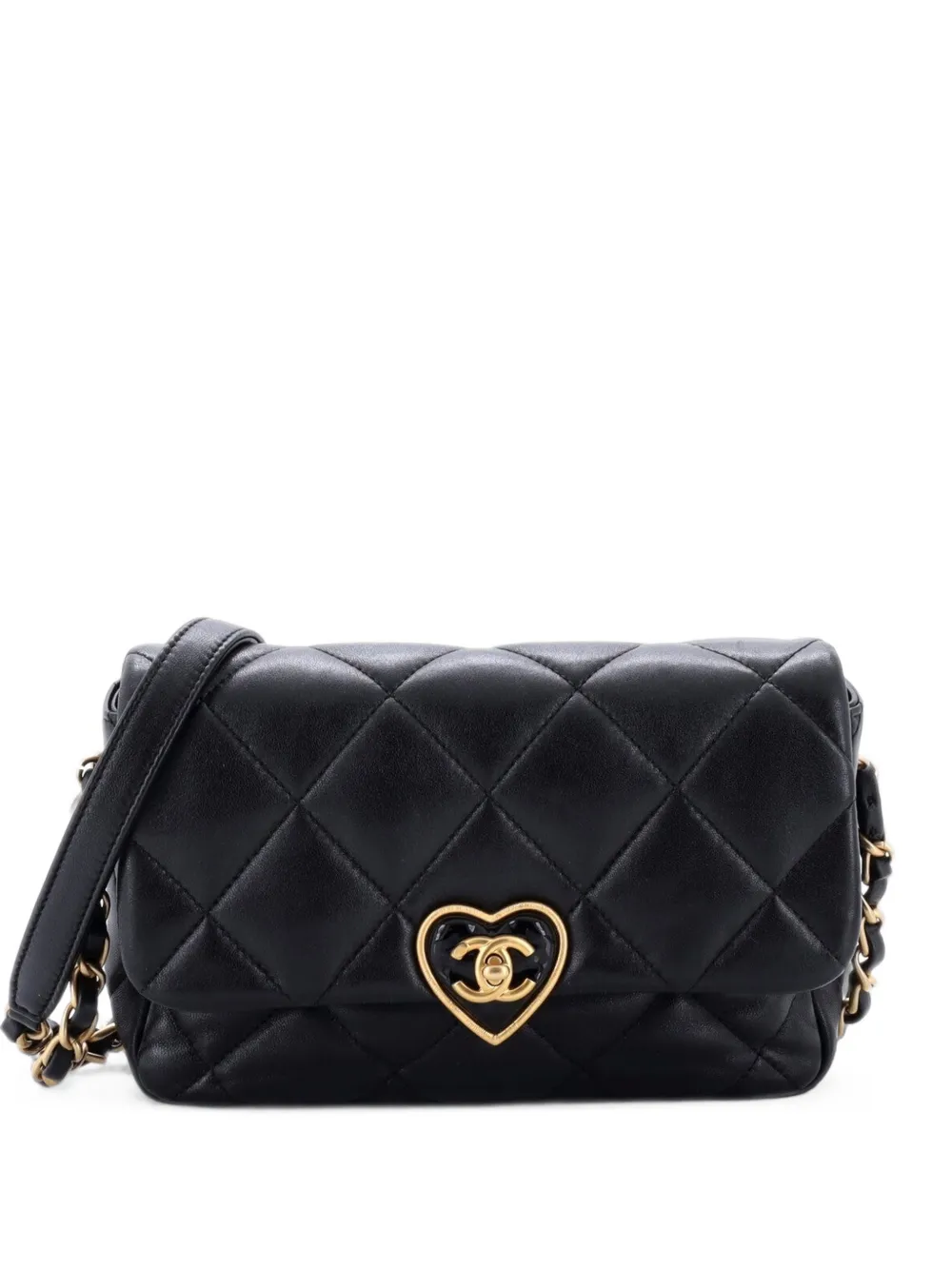 CHANEL Pre-Owned Coco Love CC Heart Flap Bag Quilted Lambskin Small shoulder bag - Nero