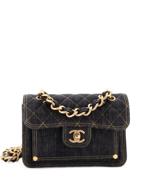 CHANEL Pre-Owned Double You CC Flap 绗缝牛仔中号单肩包
