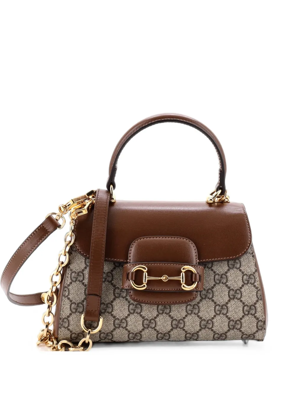 Gucci Pre-Owned Horsebit 1955 Top Handle Flap Bag GG Coated Canvas and Leather Mini satchel - Marrone