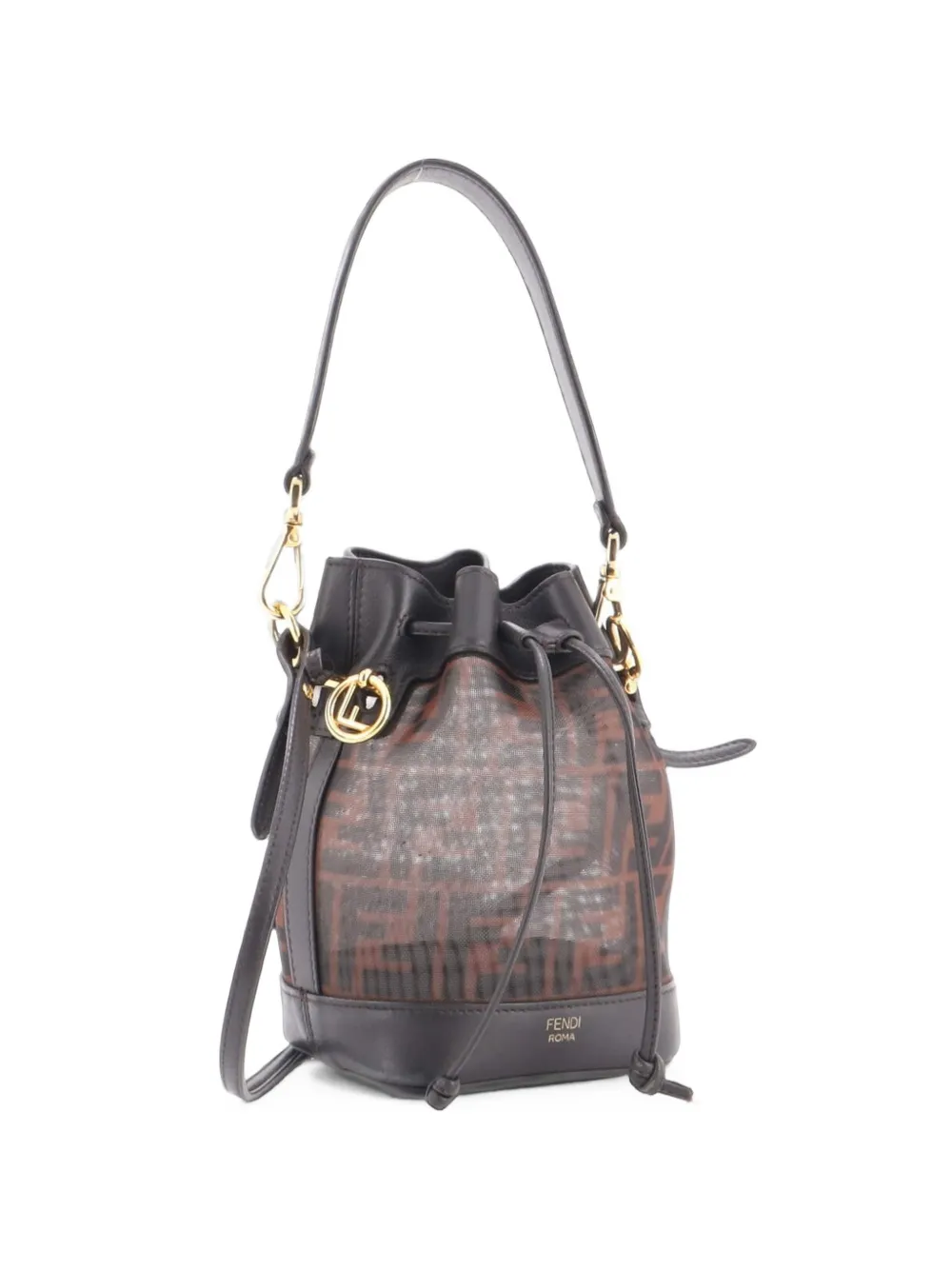 Fendi Pre-Owned Mon Tresor Zucca Mesh with Leather Mini bucket bag - Marrone
