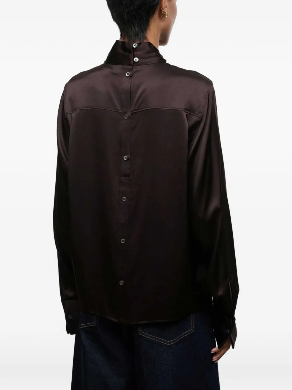 STAUD Rhodes pussy-bow button-back blouse Bruin