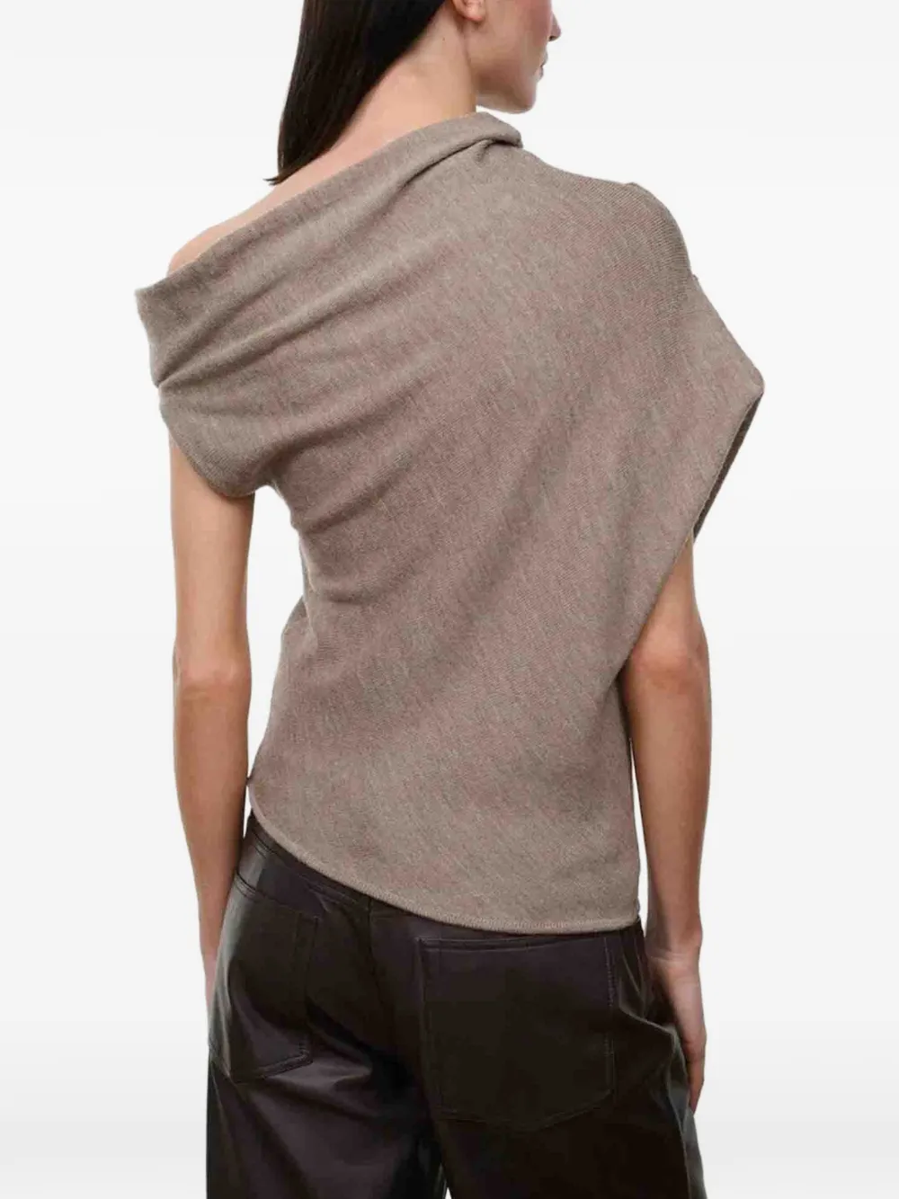 STAUD Mabel one-shoulder draped sweater Beige