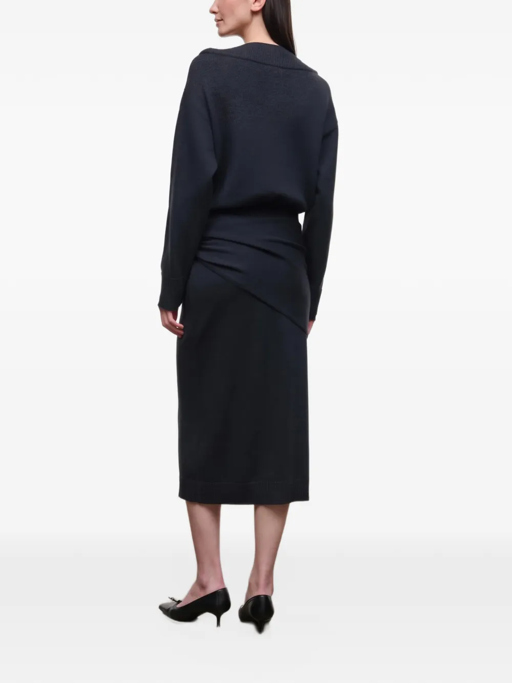 STAUD Norman tie-waist V-neck midi dress Grijs