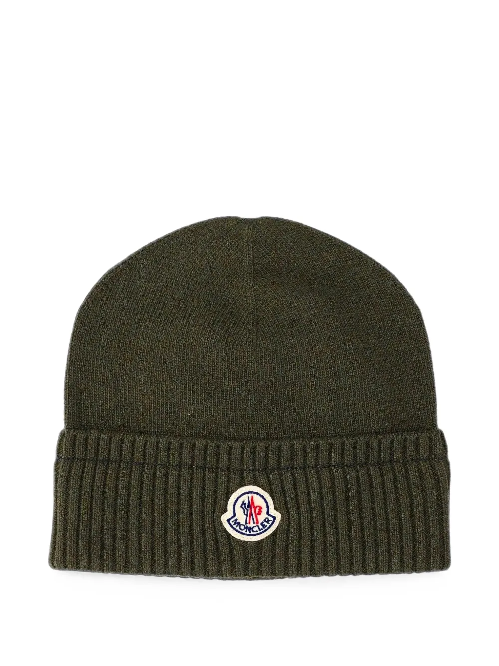 Moncler logo-patch ribbed-knit beanie hat