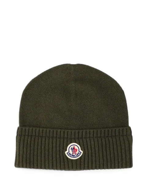 Moncler logo-patch ribbed-knit beanie hat