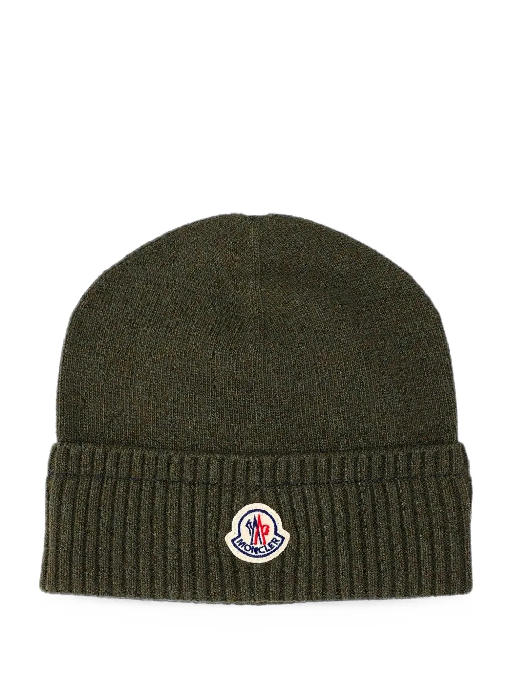Moncler logo-patch ribbed-knit beanie hat Groen