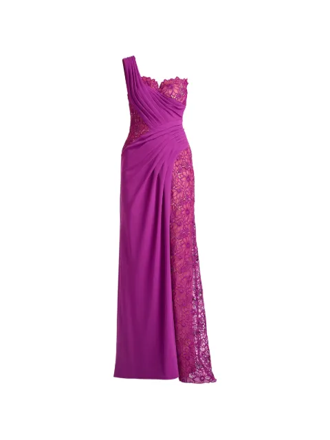 Tadashi Shoji one-shoulder lace-panel maxi dress