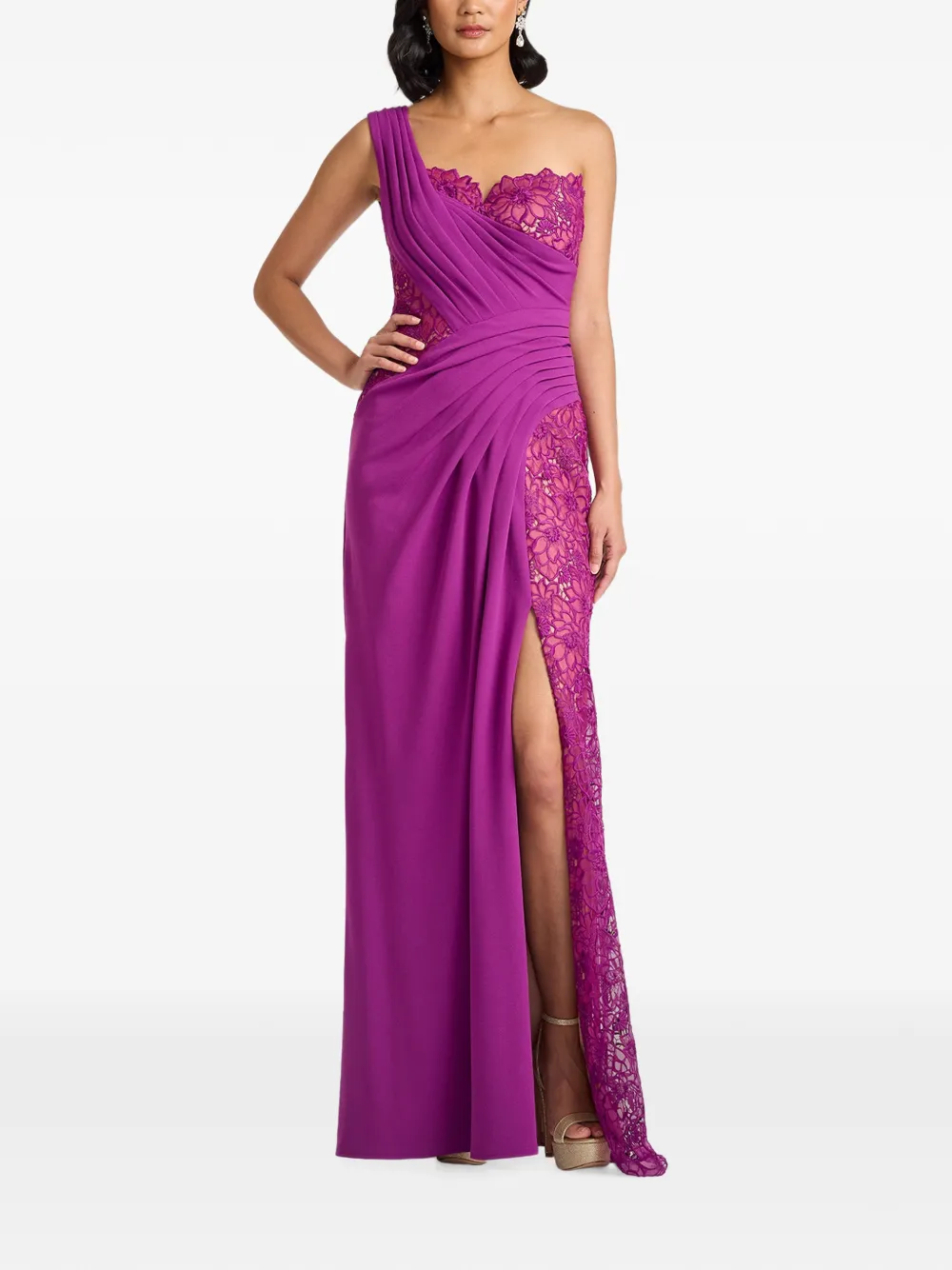Tadashi Shoji Asymmetrische maxi-jurk met kanten vlak Paars