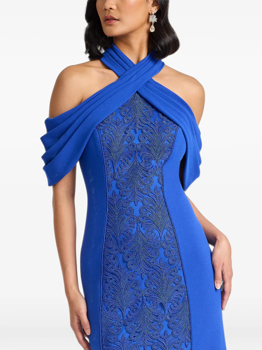Tadashi Shoji Kato maxi-jurk met kanten vlakken en open schouders Blauw