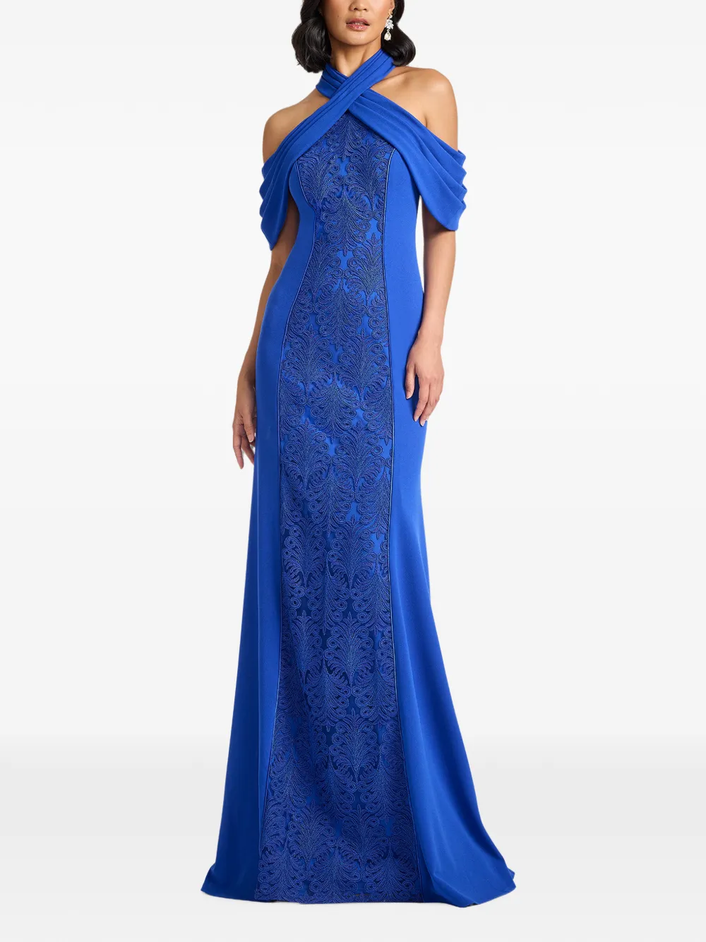 Tadashi Shoji Kato maxi-jurk met kanten vlakken en open schouders Blauw