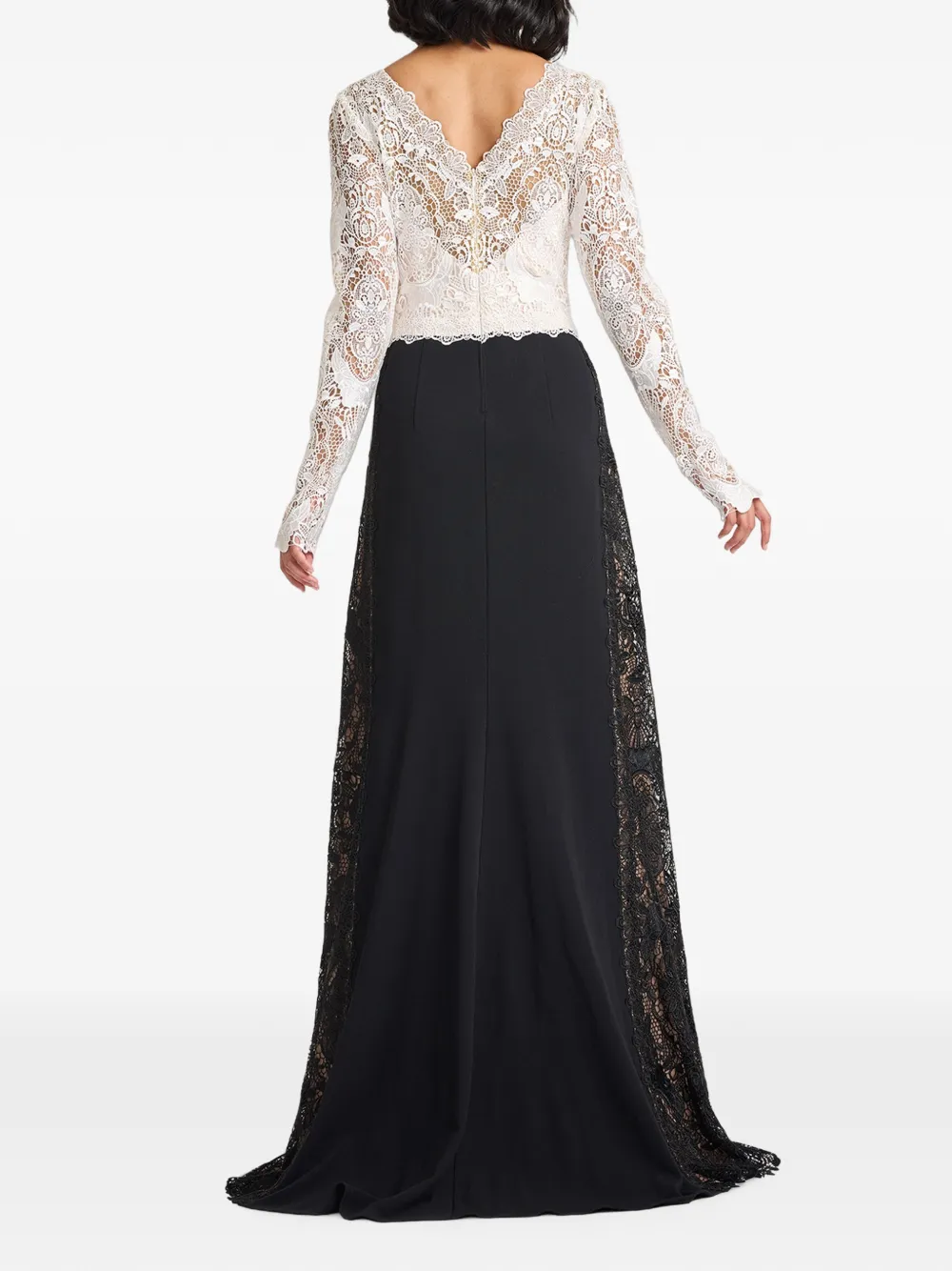 Tadashi Shoji Vianne maxi-jurk met kanten vlakken en lange mouwen Wit