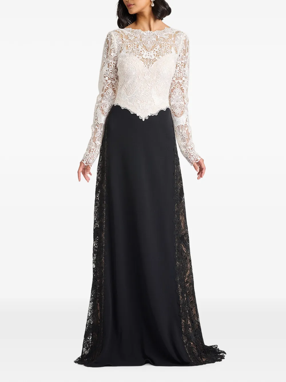 Tadashi Shoji Vianne maxi-jurk met kanten vlakken en lange mouwen Wit