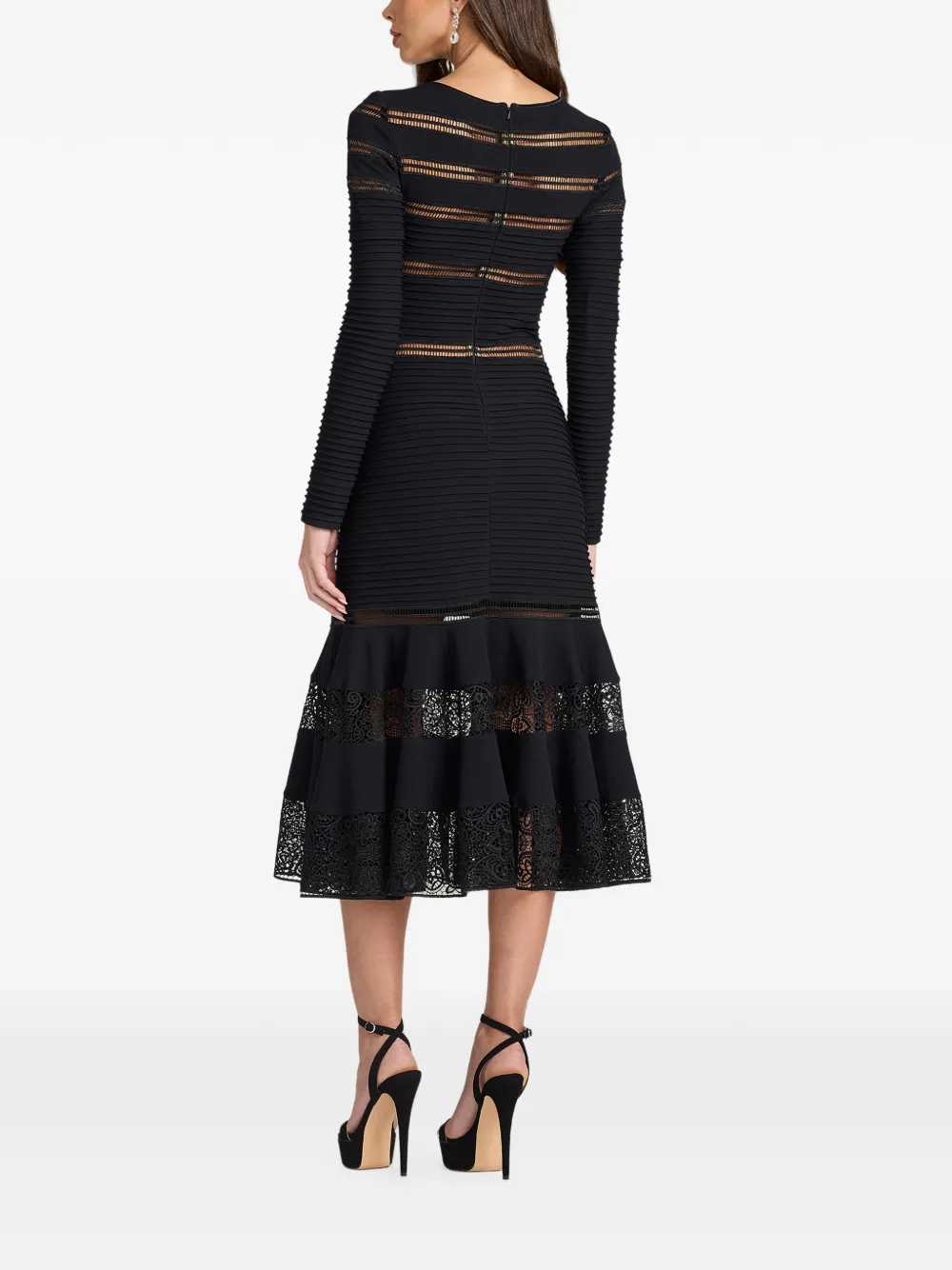 Tadashi Shoji Fiora midi-jurk met kanten vlakken Zwart