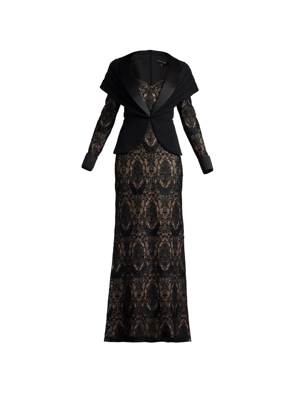 Tadashi Shoji robe à col châle et superposition en dentelle - Noir Tadashi Shoji robe à col châle et superposition en dentelle - Noir