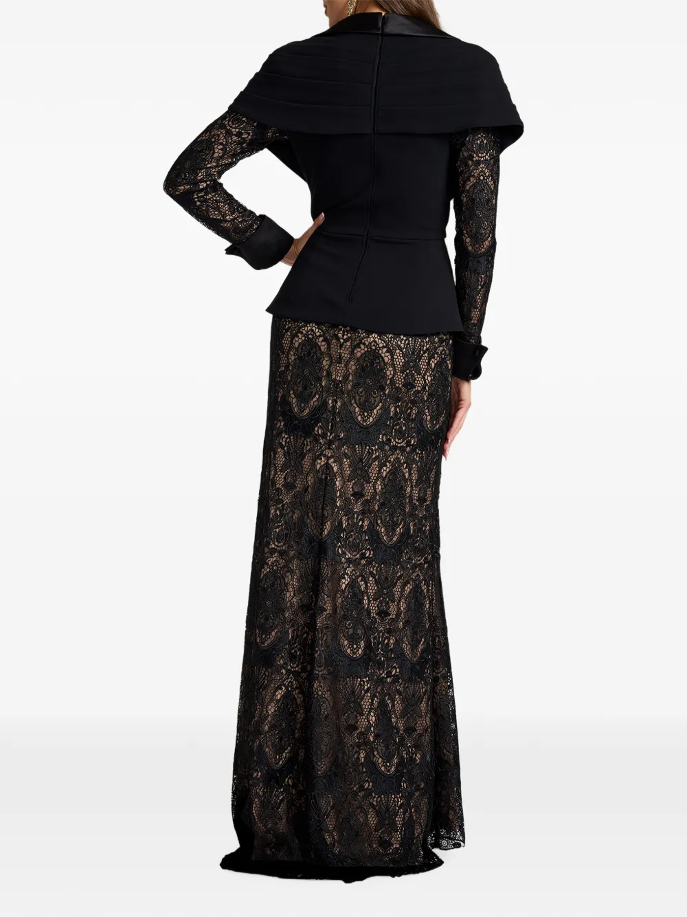 Tadashi Shoji Jurk met sjaalrevers en kanten laag Zwart