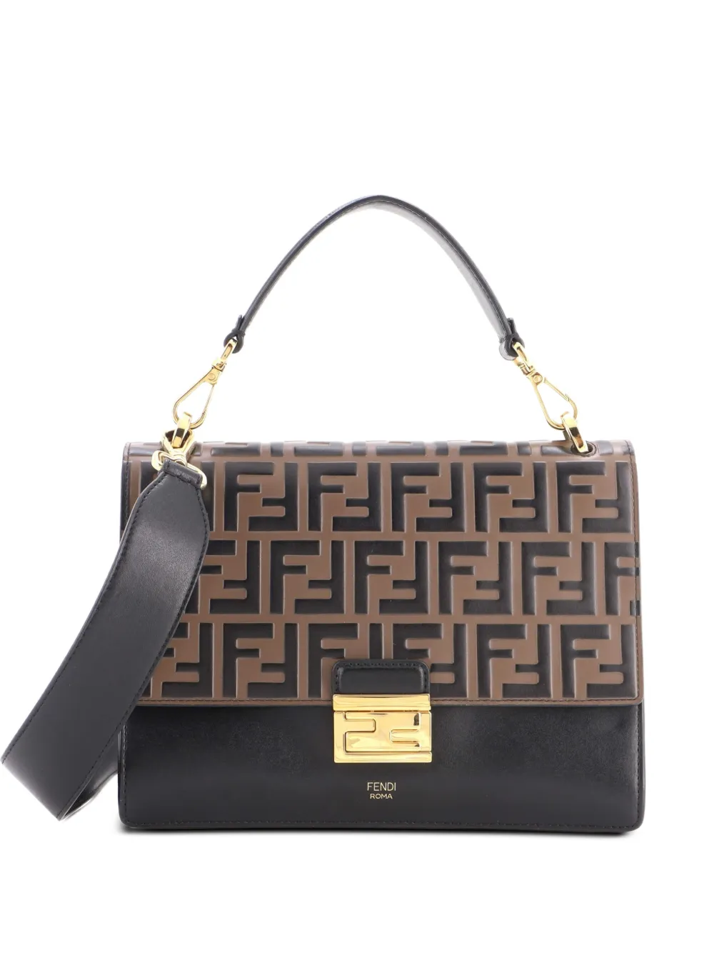 Fendi Pre-Owned Kan U Zucca Embossed Leather Medium shoulder bag - Braun