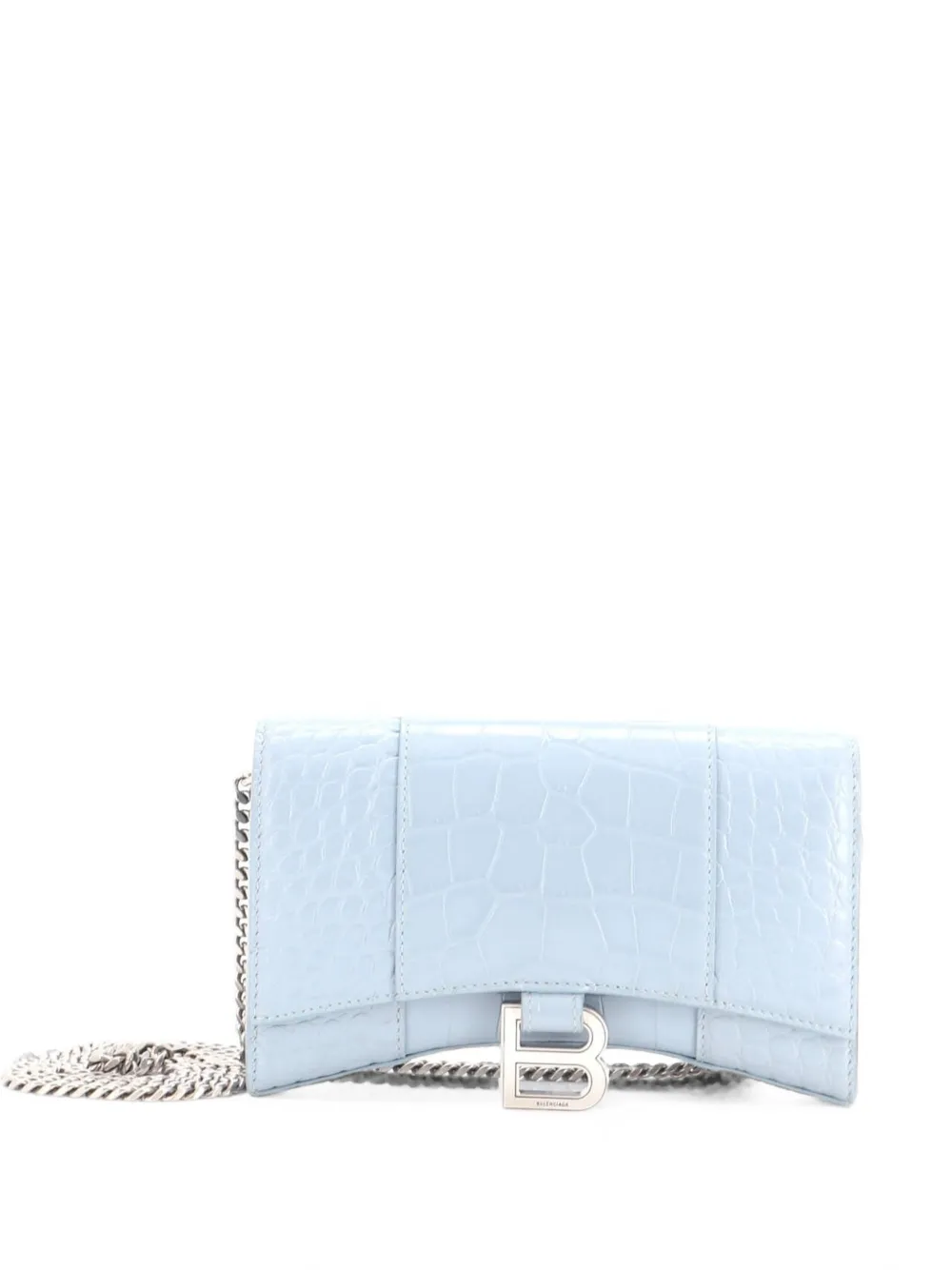 Balenciaga Pre-Owned Hourglass Chain Wallet Crocodile Embossed Leather clutch bag - Blu
