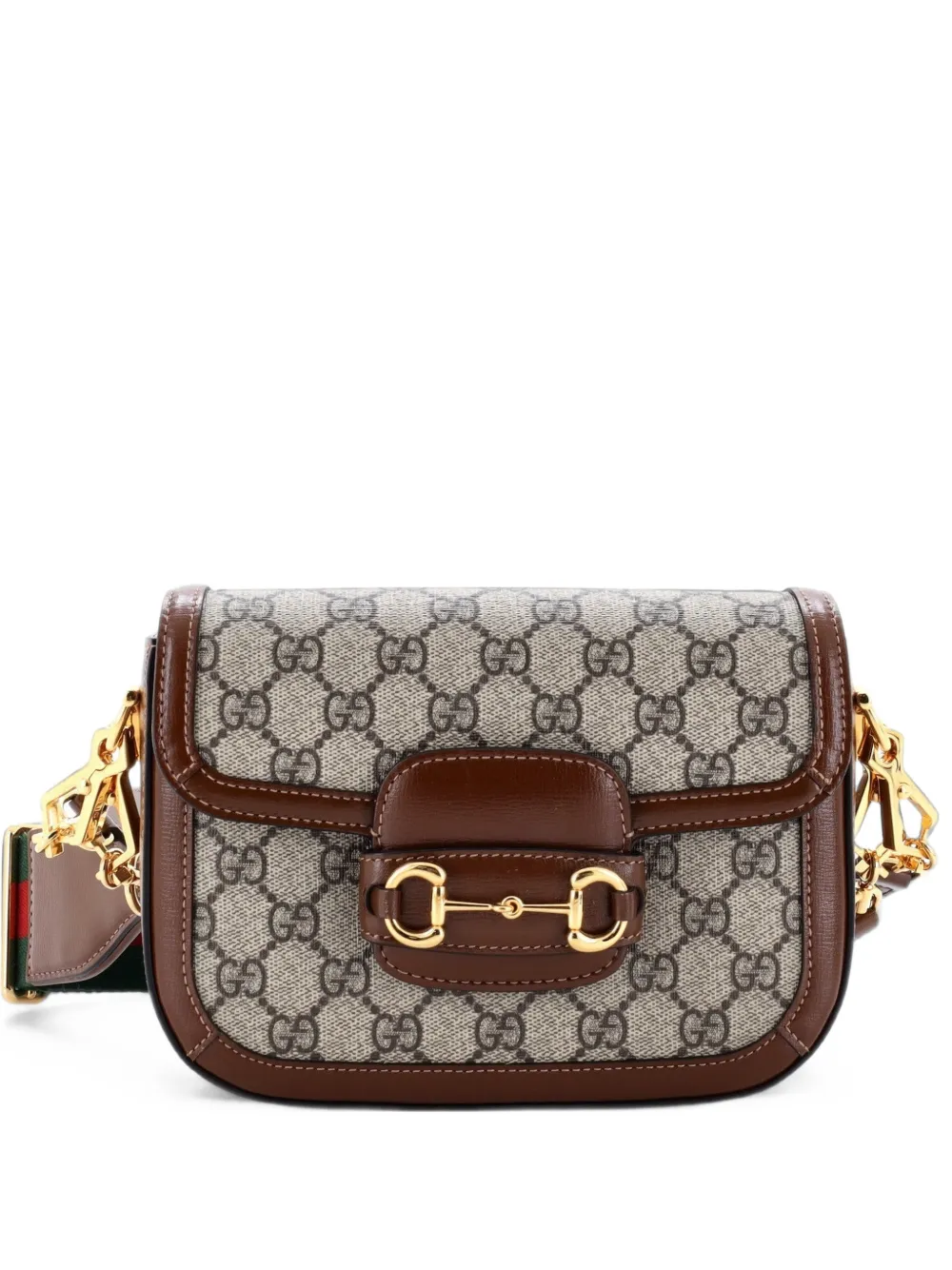 Gucci Pre-Owned Horsebit 1955 Shoulder Bag GG Coated Canvas with Leather Mini crossbody bag - Marrone