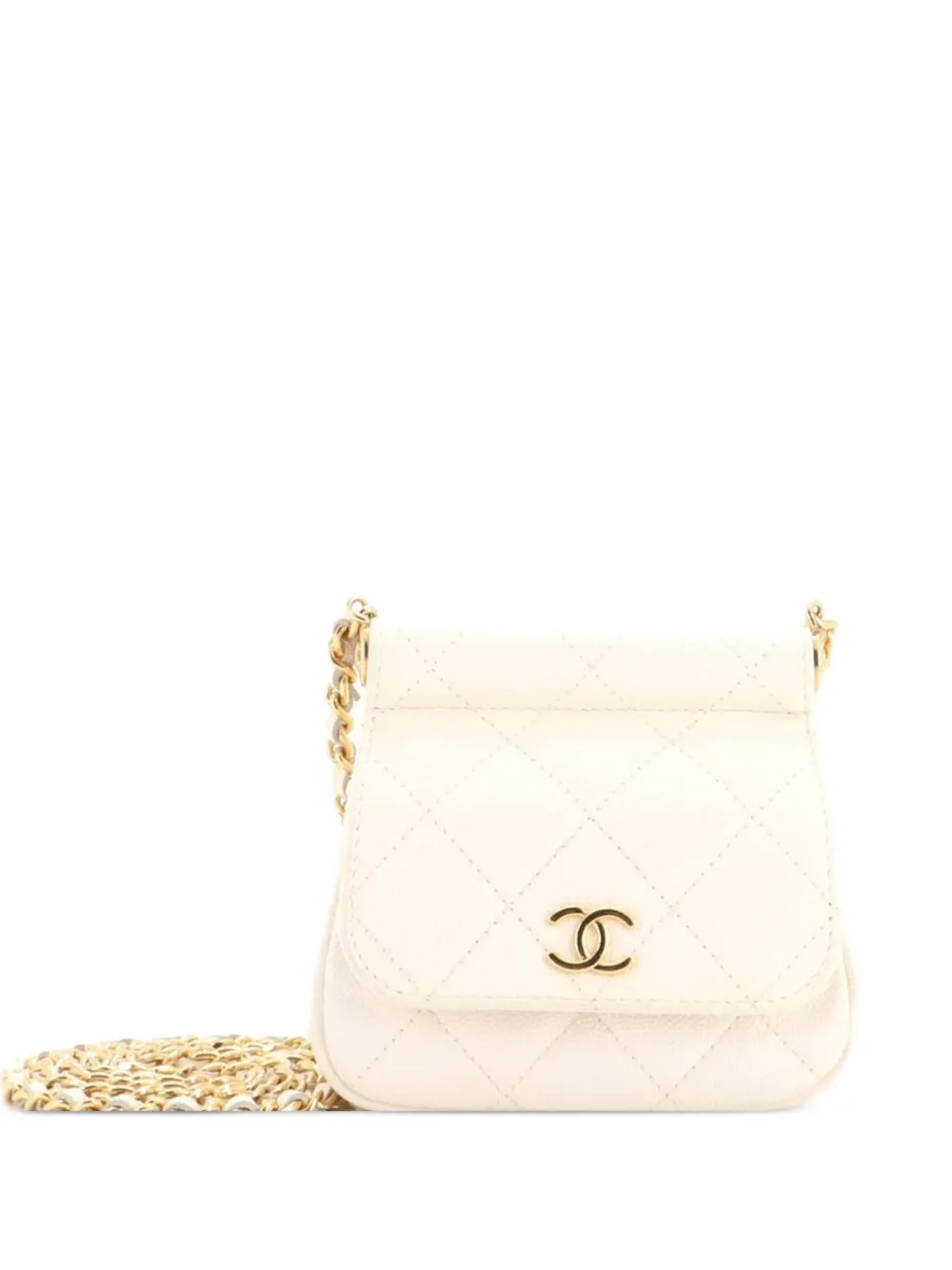 CHANEL Pre-Owned Bar Clutch on Chain Quilted Caviar Mini crossbody bag - Bianco