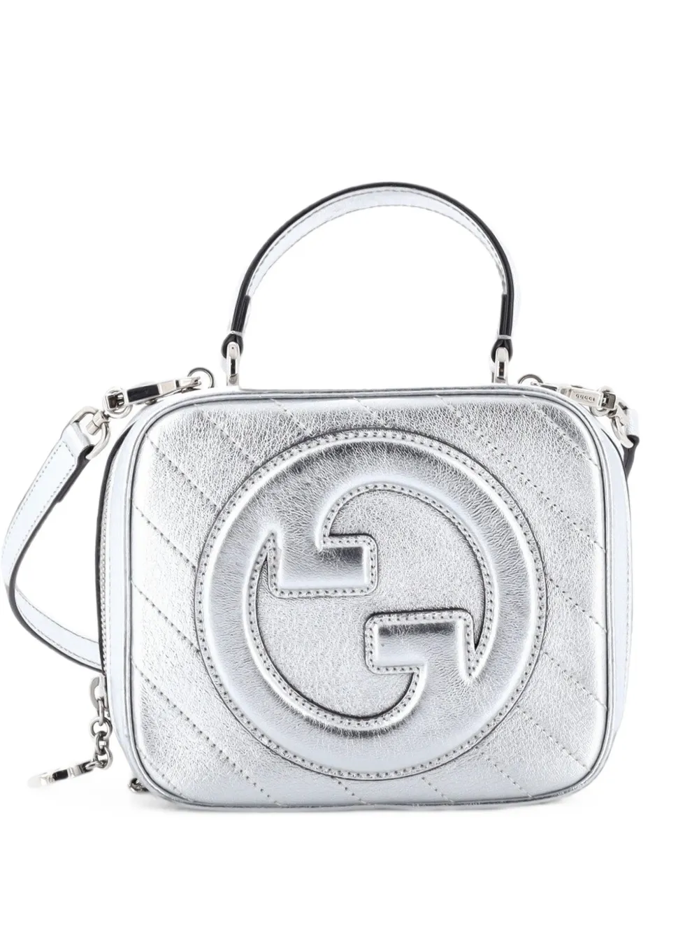 Gucci Pre-Owned Blondie NM Top Handle Shoulder Bag Diagonal Quilted Leather satchel - Argento