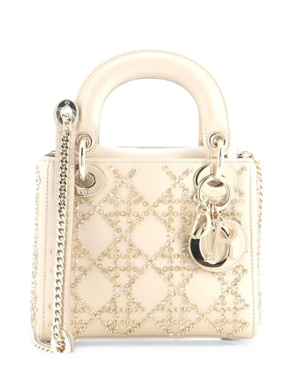 Christian Dior Pre-Owned Lady Dior Chain Bag Crystal Embellished Cannage Quilt Leather Mini satchel - Nude