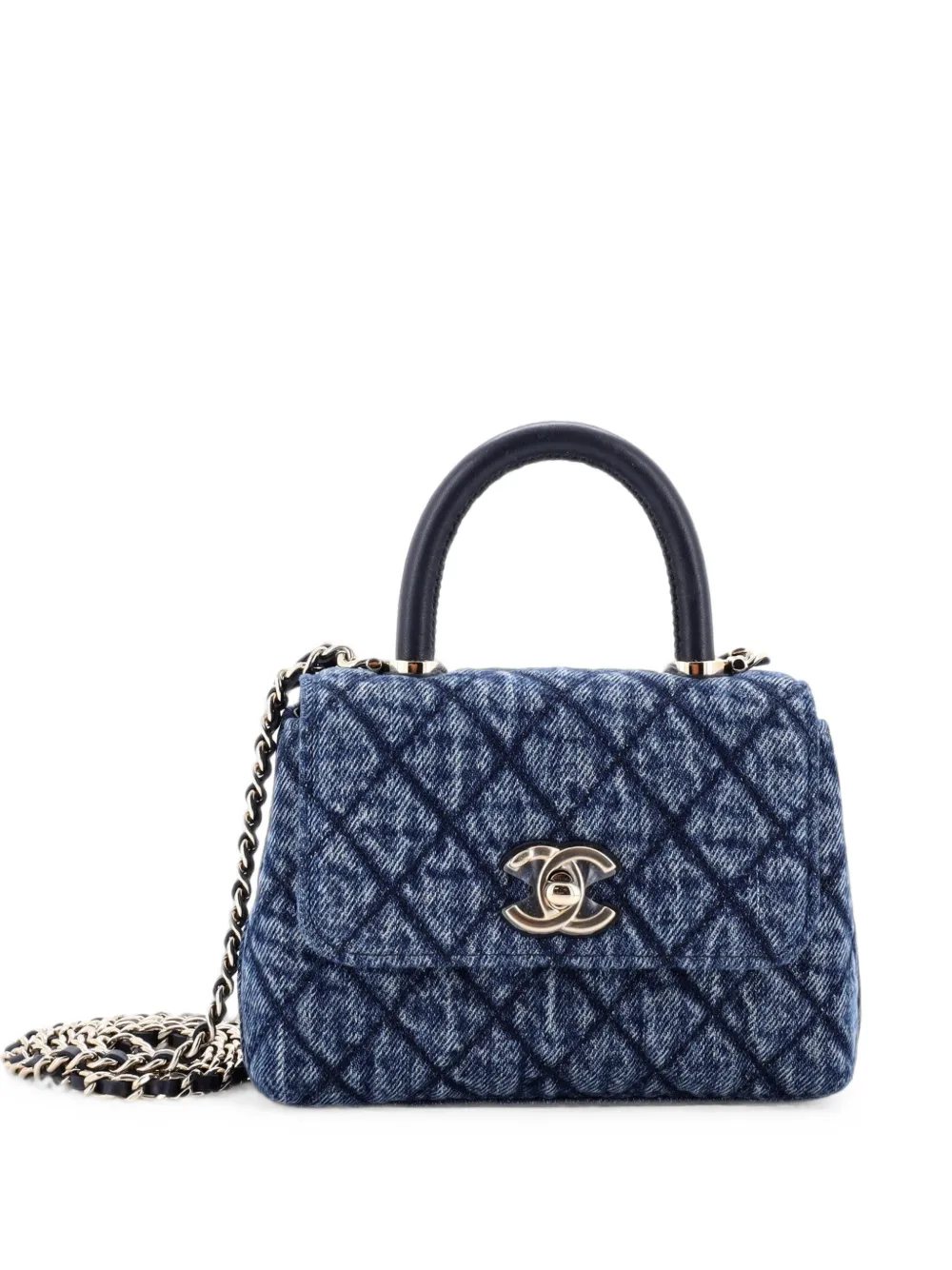 CHANEL Pre-Owned Coco Top Handle Clutch with Chain Quilted Washed Denim with Calfskin Mini shoulder bag - Blu