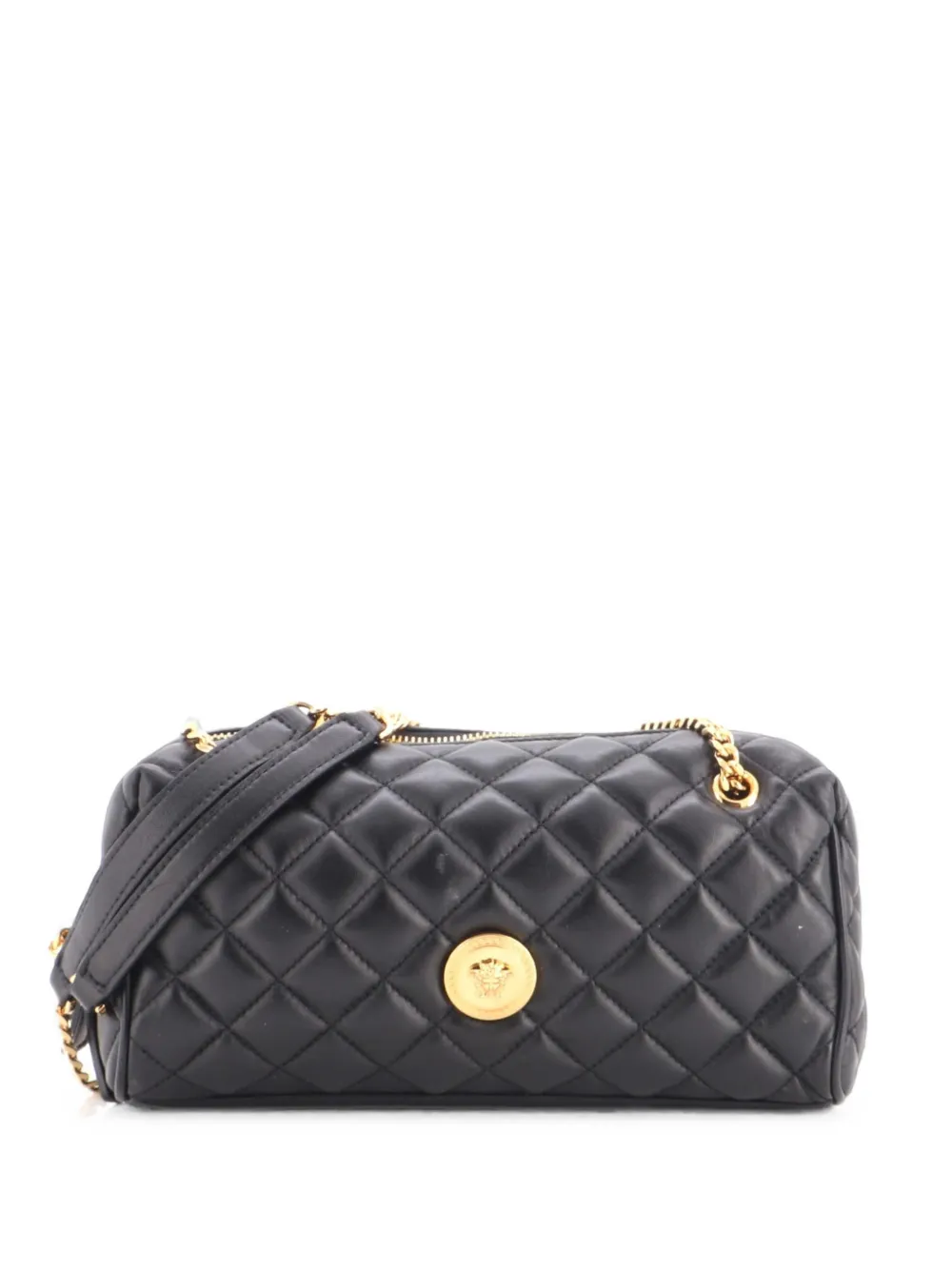 Versace Pre-Owned Medusa Chain Zip Shoulder Bag Quilted Leather crossbody bag - Nero