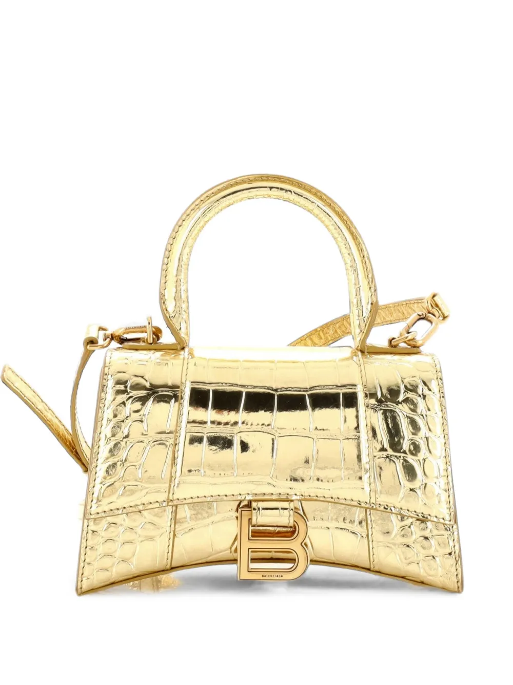 Balenciaga Pre-Owned Hourglass Top Handle Bag Crocodile Embossed Leather XS satchel - Oro