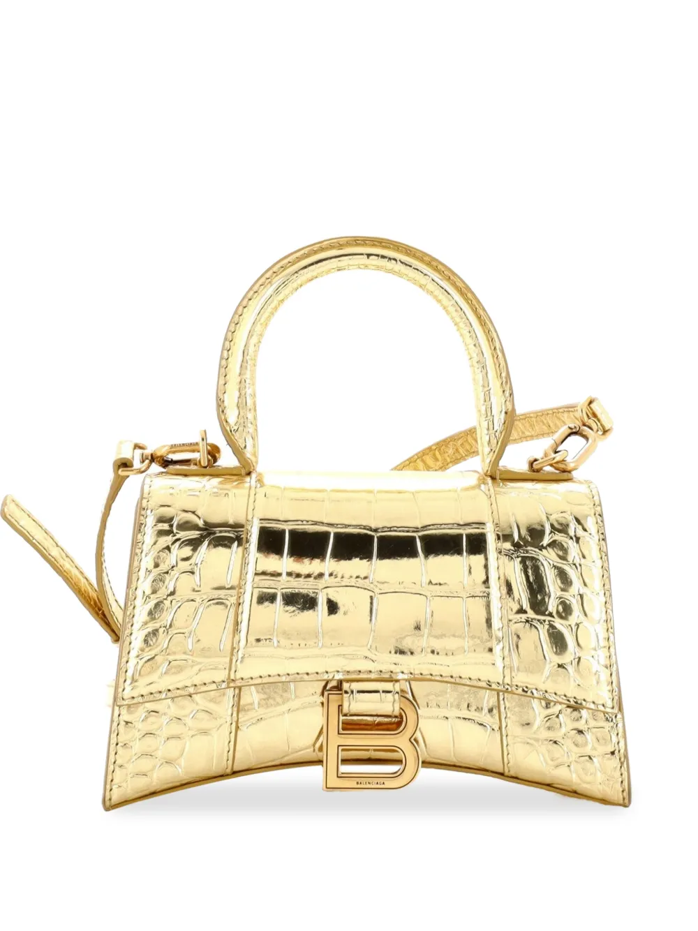 Balenciaga Pre-Owned Hourglass Top Handle Bag Crocodile Embossed Leather XS satchel - Gold