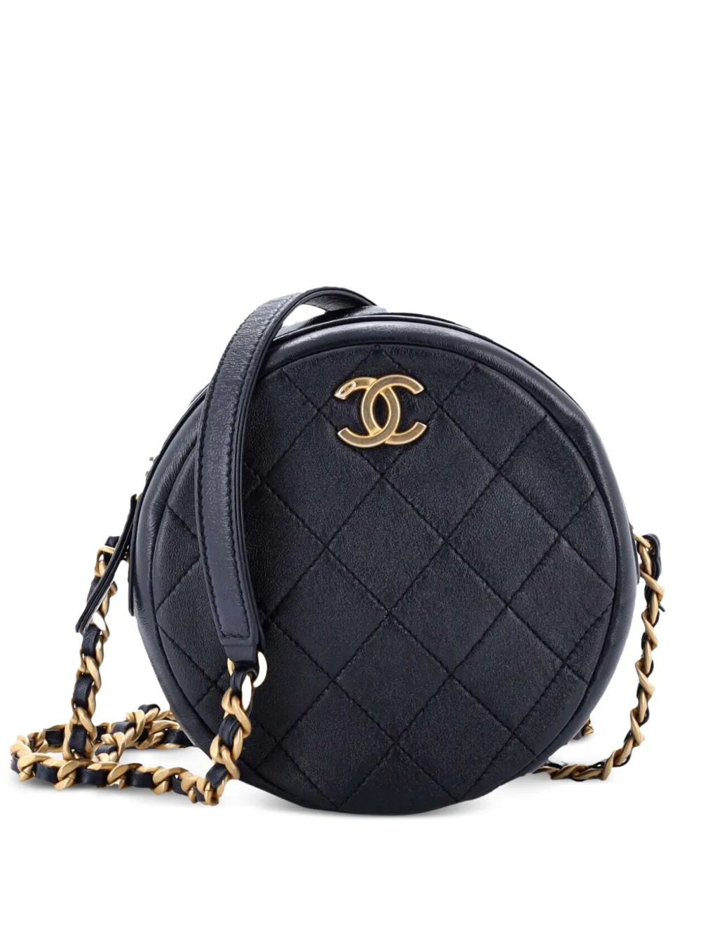 CHANEL Pre-Owned Round Clutch with Chain Quilted Glazed Calfskin shoulder bag - Blu