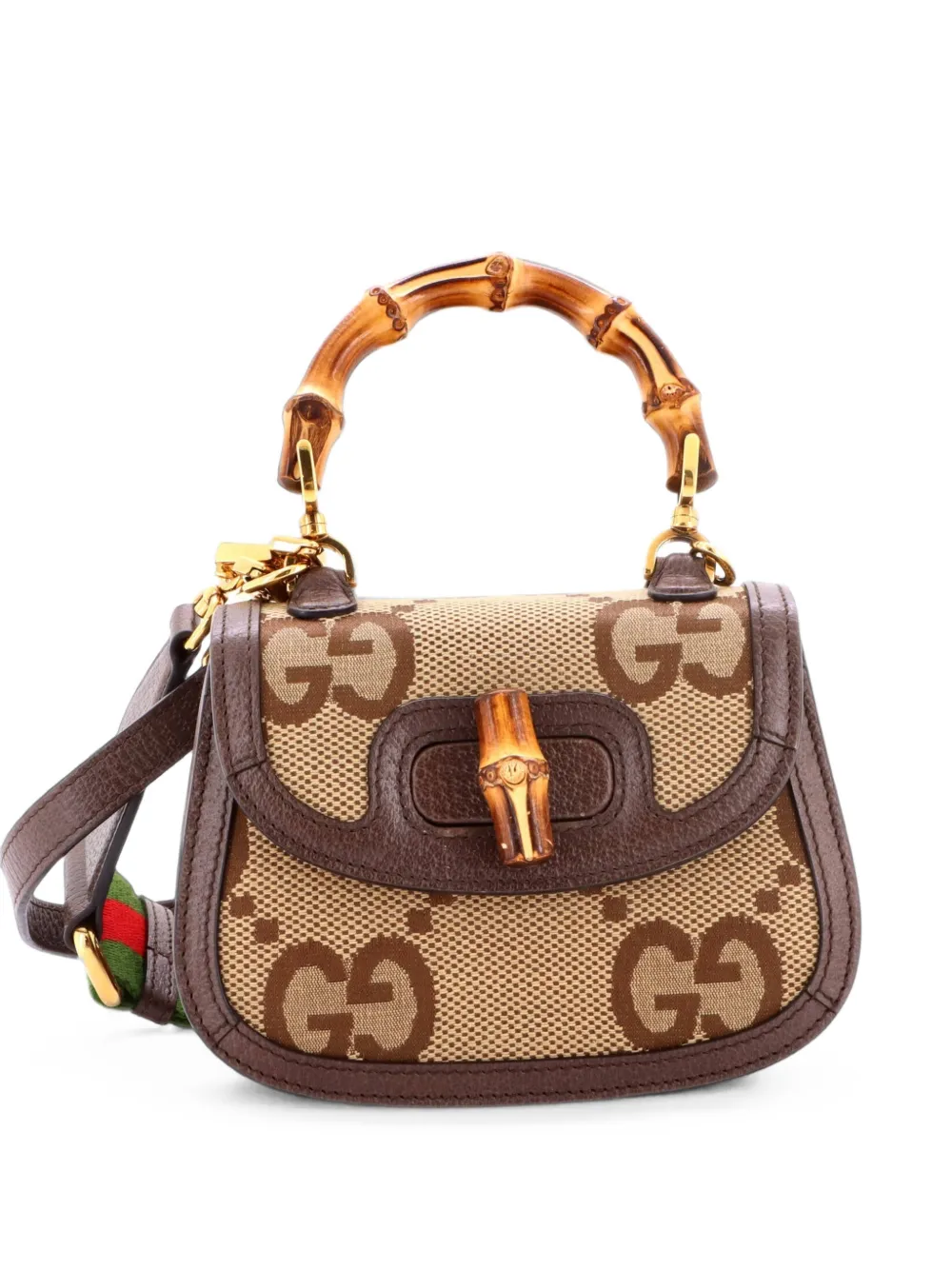 Gucci Pre-Owned Bamboo 1947 Top Handle Bag Jumbo GG Canvas Mini crossbody bag - Marrone