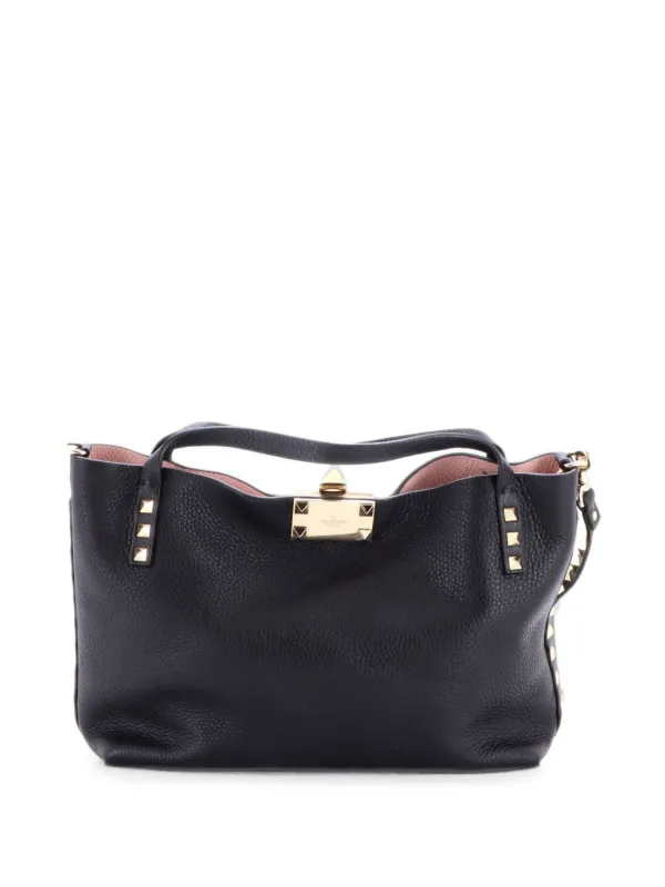 美品 VALENTINO GARAVANI ハンドバッグ ブラック フリンジ Valentino Garavani Pre-Owned Rockstud Convertible Flip Lock