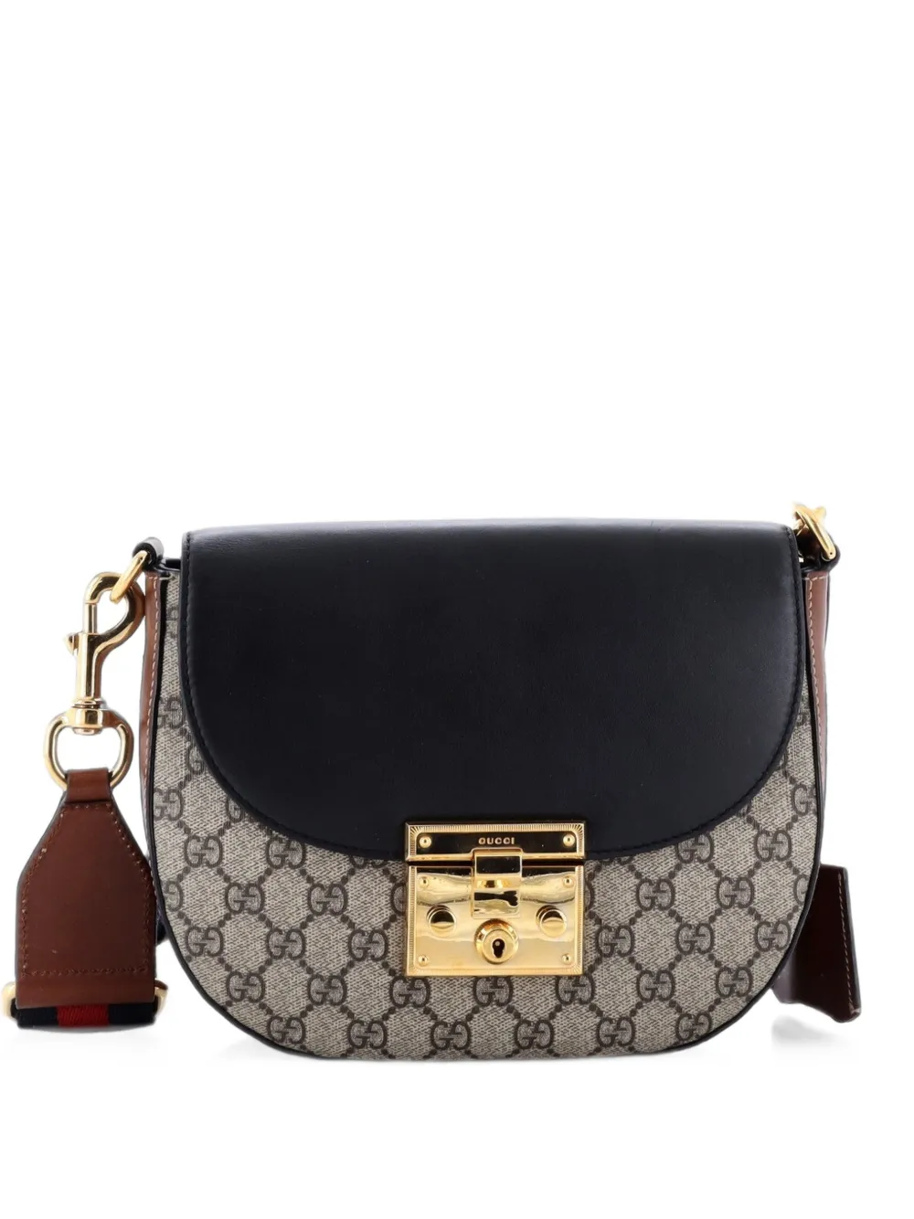 Gucci Pre-Owned Padlock Saddle Shoulder Bag GG Coated Canvas and Leather Medium crossbody bag - Nero