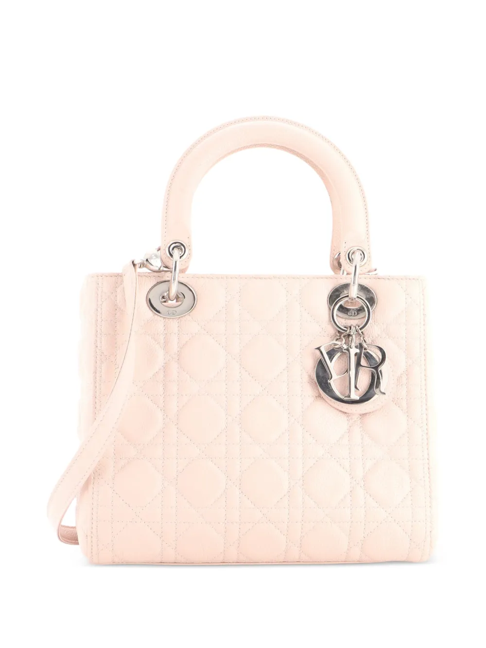 Christian Dior Pre-Owned Lady Dior NM Bag Cannage Quilt Grained Lambskin Medium satchel - Nude